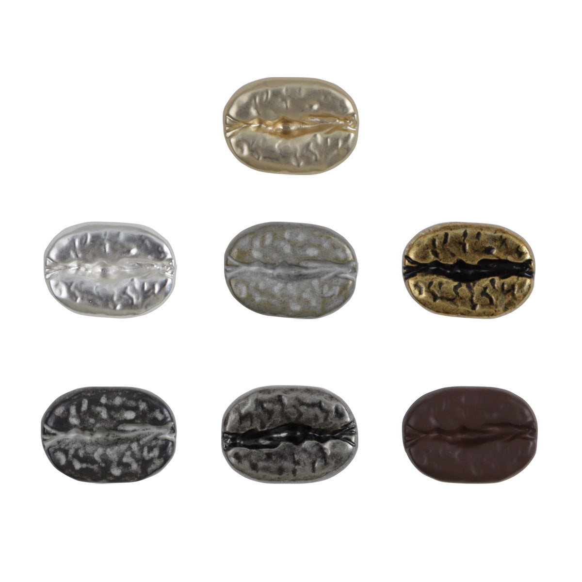 Distressed coffee bean metal buttons set, oval with loop shanks (assorted colors)