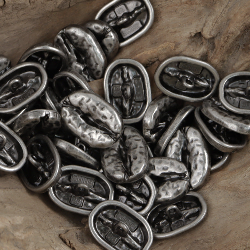Dark metal distressed coffee bean metal buttons, oval fronts with loop shanks (10 pcs)