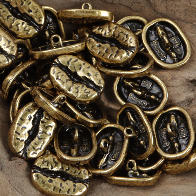 Bronze-toned distressed coffee bean metal buttons, oval fronts with loop shanks (10 pcs)