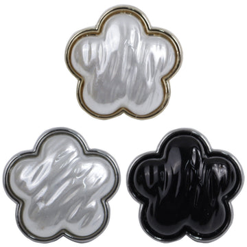 Flower white resin metal button with gold-tone rim, plus gray and black options (set view)