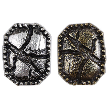 Distressed cracked metal buttons, antique silver with black lacquer, octagonal, 10pcs