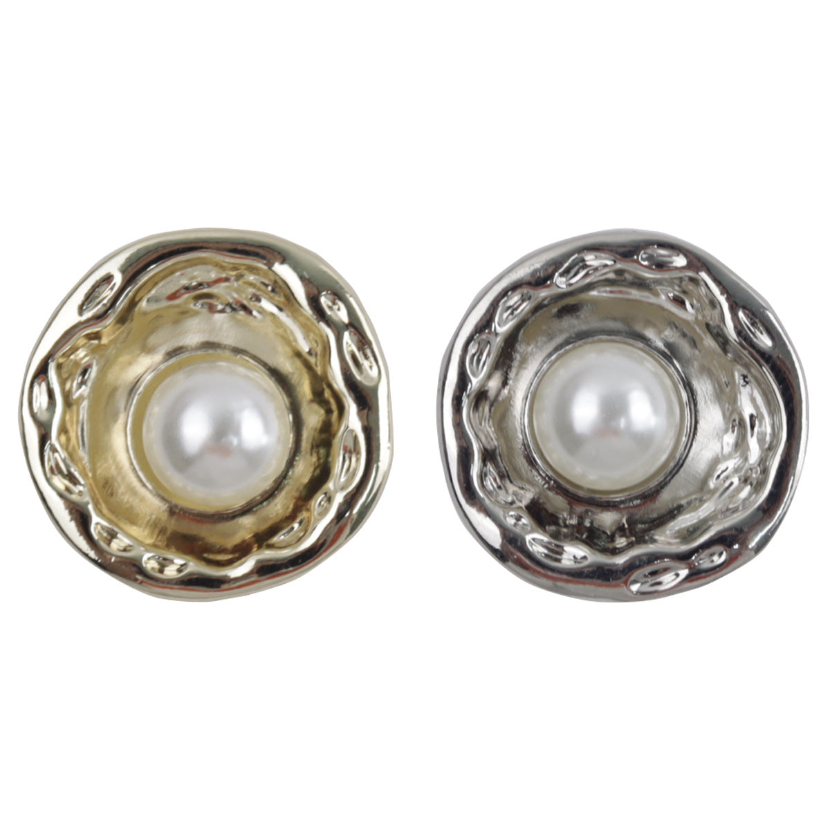 Lotus pearl metal buttons: round gold and silver with raised pearl center