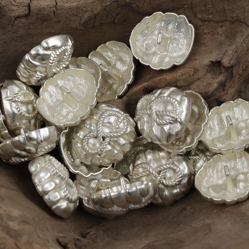 Matte silver rope honeycomb metal buttons with shank, round floral texture