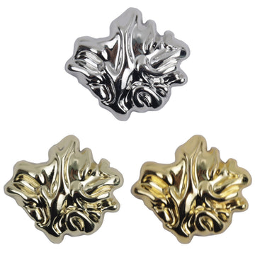 3D leaf-shaped metal buttons with shank, silver and gold finish (10 pcs)