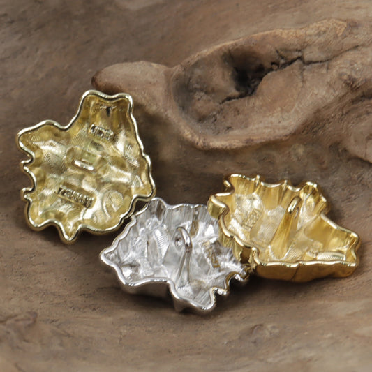 3D Leaf Shaped Metal Buttons with Shank Gold Silver 10pcs