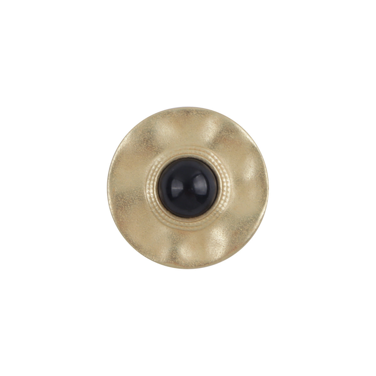 Misty gold metal button with black pearl inset, front view