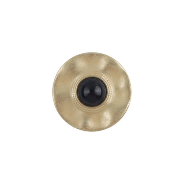 Misty gold metal button with black pearl inset, front view
