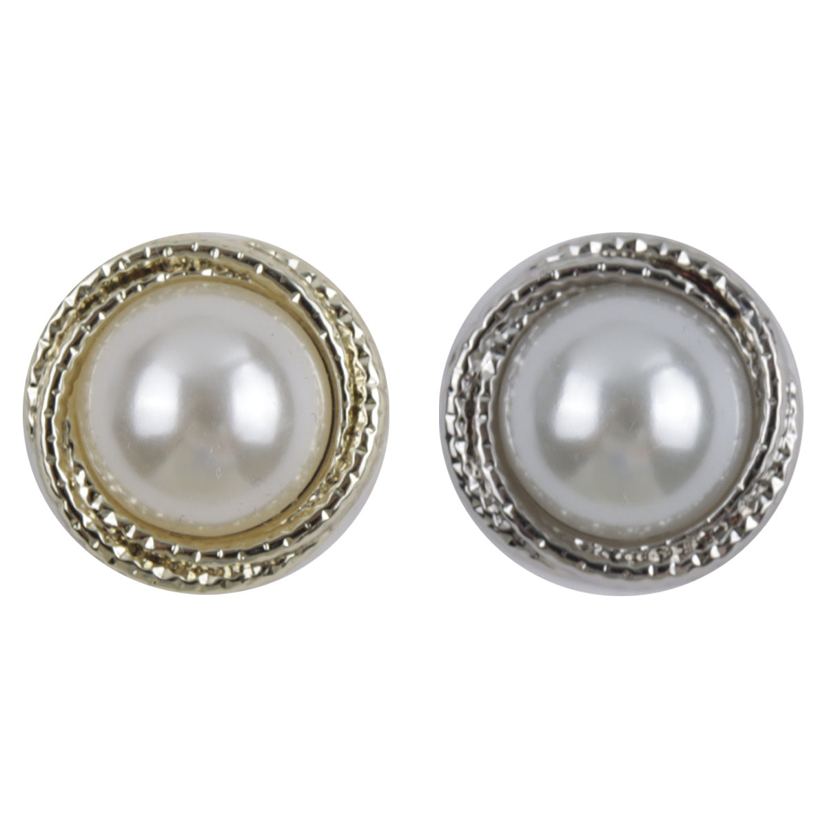 Metal buttons with large pearl inlays, gold and silver round designs