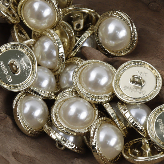 Light Gold and Silver Metal Buttons with Large Pearls Inlaid 10pcs Gold