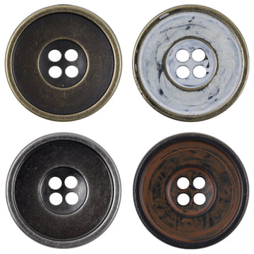 Vintage 4-hole metal buttons, dark bronze and antique silver finishes, set view