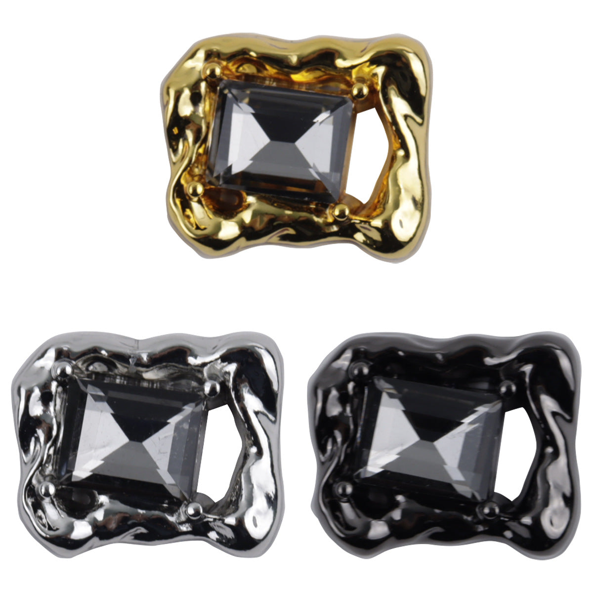 Zircon-inlaid rectangular decorative buttons, gold/silver/black, front