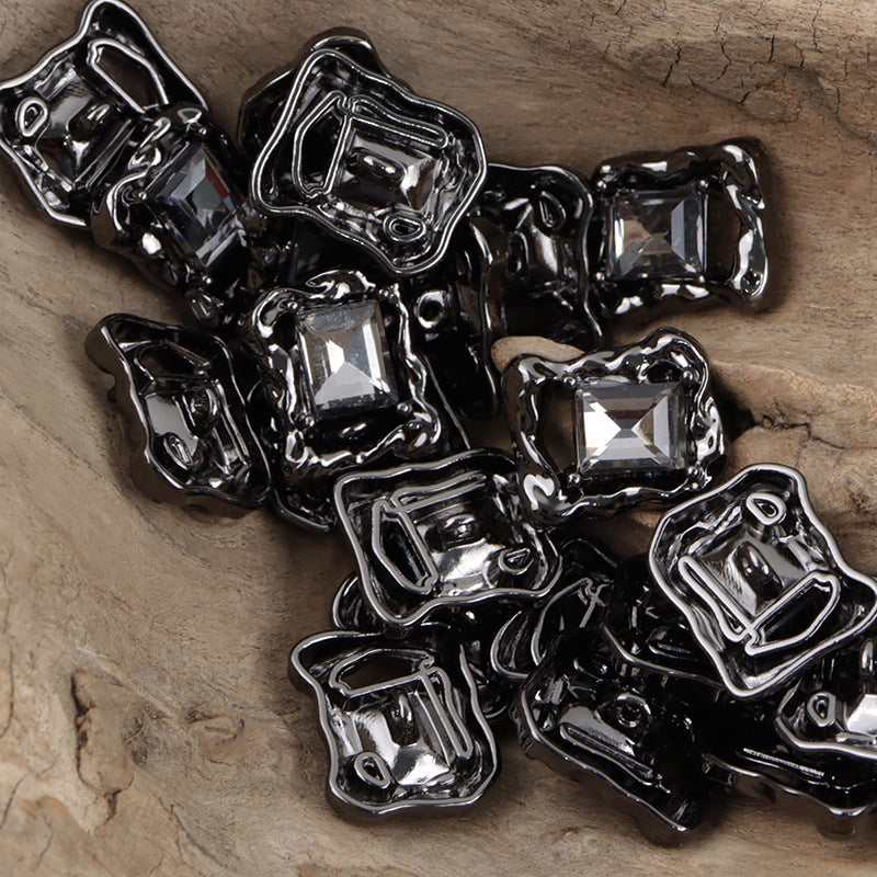 Black rectangular decorative buttons with zircon inlay, ornate metal frame