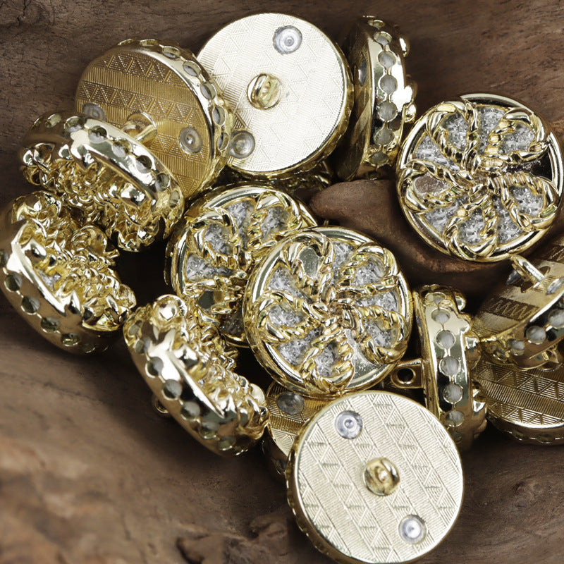 Windmill metal buttons in gold & silver, round fronts with shank backs