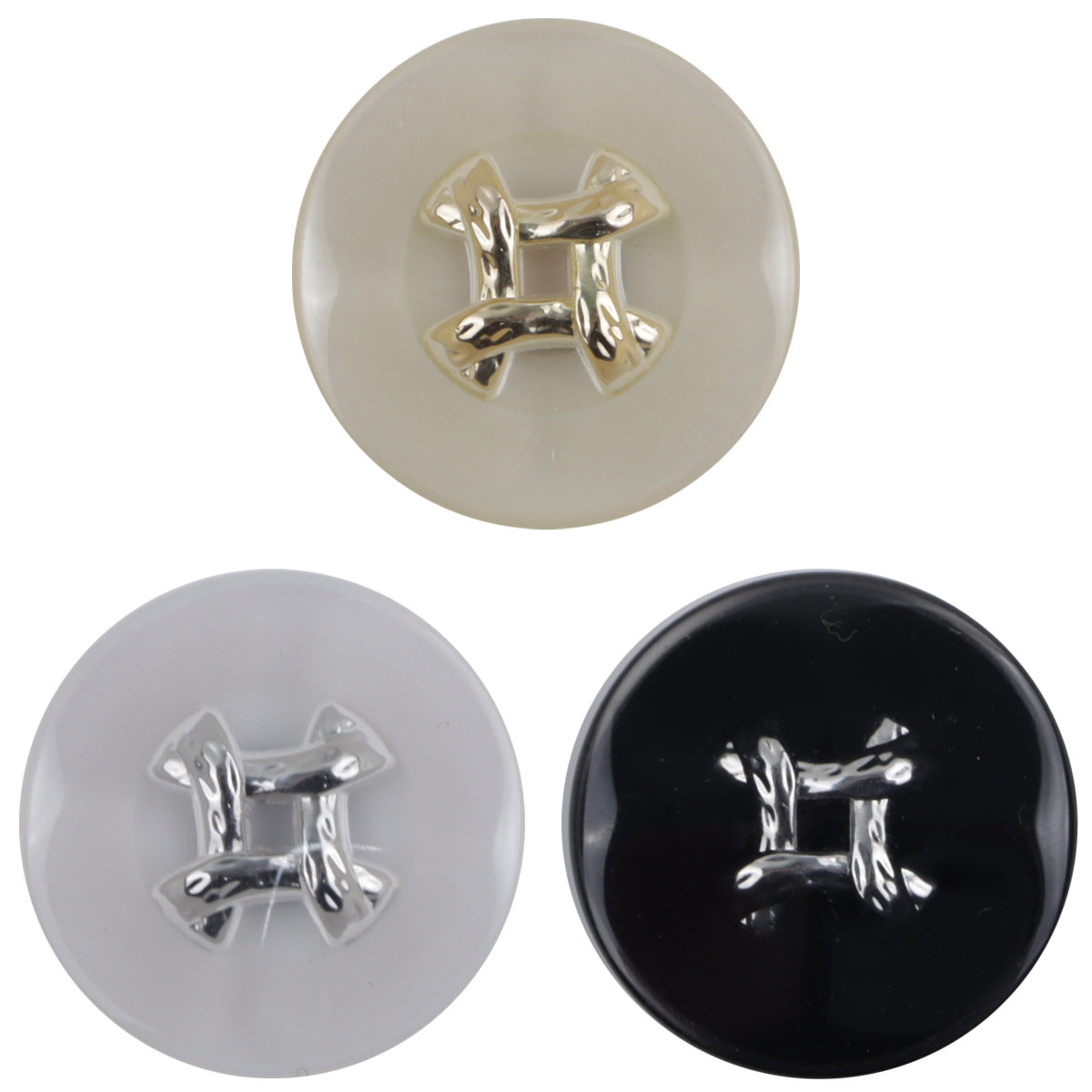 Champagnerfarbene Resin-Knöpfe mit silbernem Metall-Logo, 10er-Pack