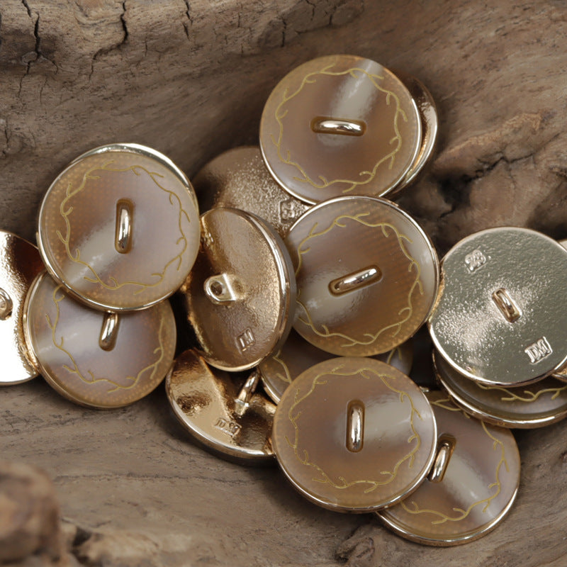 Khaki wreath resin-metal flat buttons, gold shank, 10 pcs