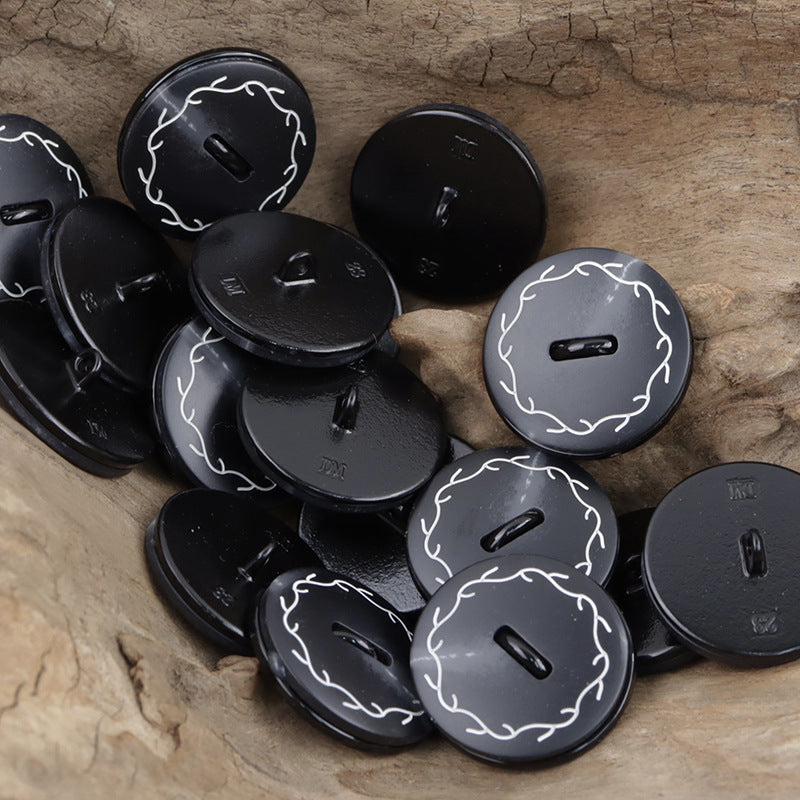 Black wreath resin-metal flat buttons with gold-tone shank, 10 pcs