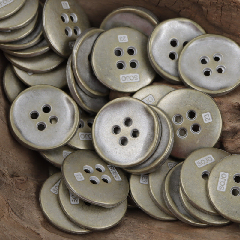 Retro 4-hole metal buttons, dark silver and muted bronze tones assortment