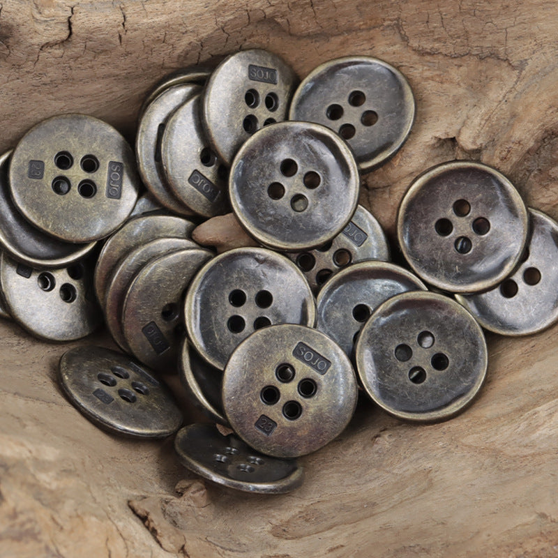 Retro 4-hole metal buttons, silver and antique silver mixed assortment