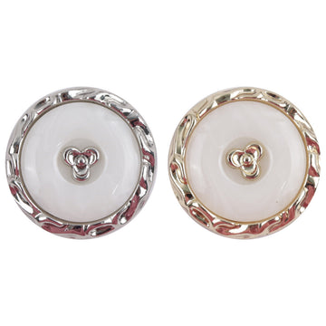 Shamrock resin-metal buttons with white resin centers, silver and gold frames (2 views)