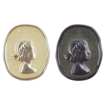 Gold metal decorative button with shank, painted girl relief design