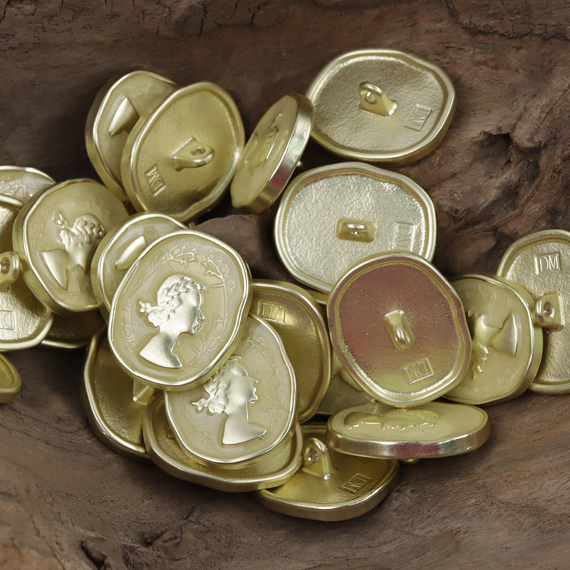 10pcs gold painted girl metal decorative buttons with shanks, multiple views
