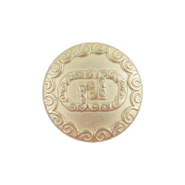 Gold ornate cloud metal button, round with patterned border and central motif