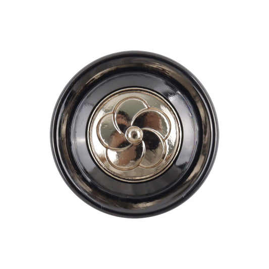 Camellia Pattern Shiny Black Metal Shank Buttons for Hoodies 10pcs