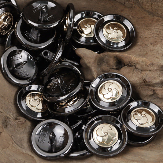 Camellia Pattern Shiny Black Metal Shank Buttons for Hoodies 10pcs
