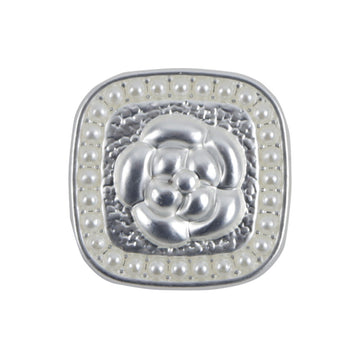 Square silver rose metal shank button with pearl border and loop shank