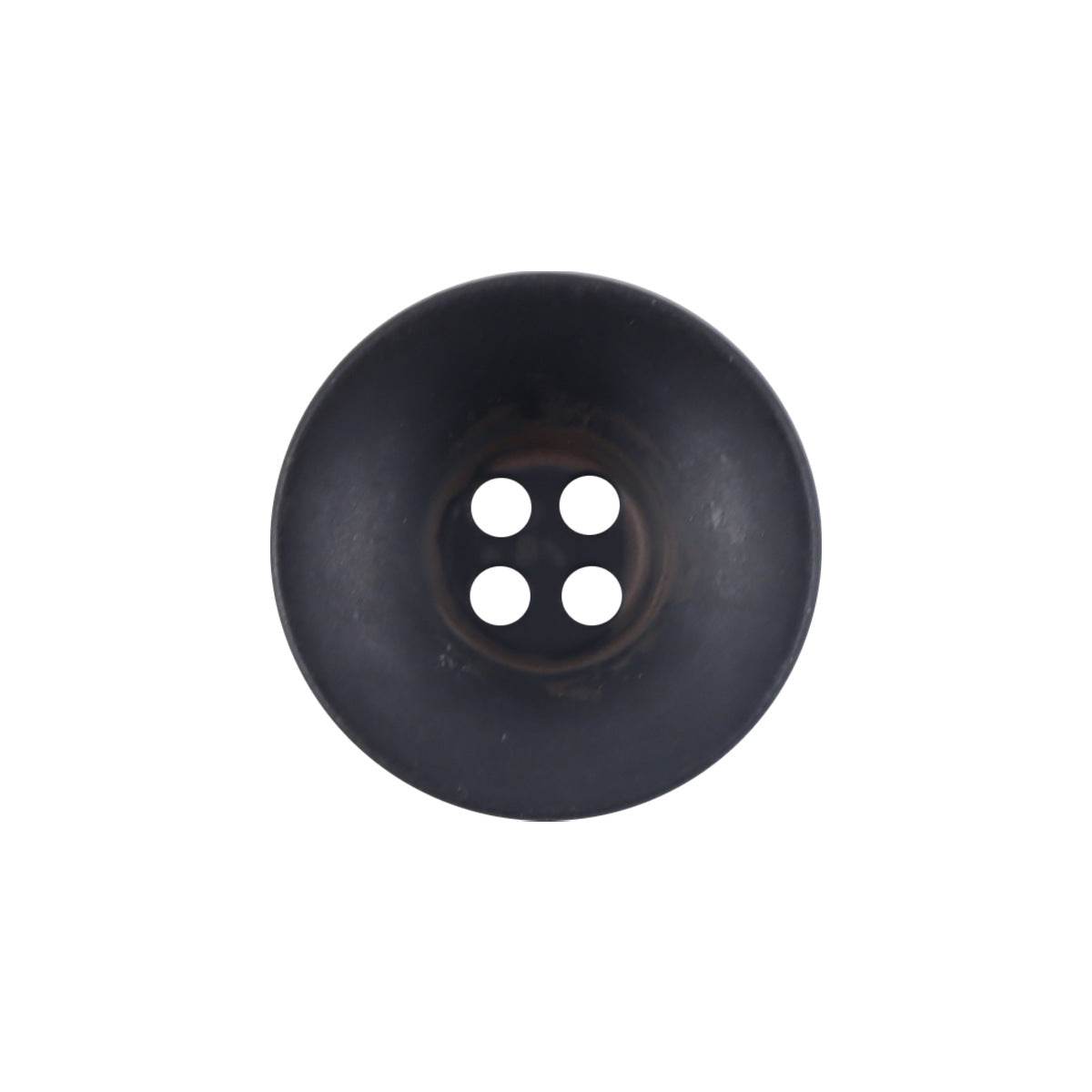 Vintage round metal button with dark patina finish and four holes