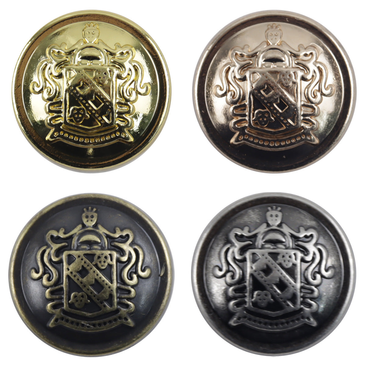 Metal coat-of-arms buttons, gold and black-silver finish, set of 10