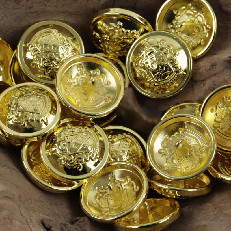 Gold metal coat-of-arms buttons with crown detail, 10pcs