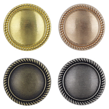 Vintage striped metal button with shank, gold-tone finish, round ridged border detail