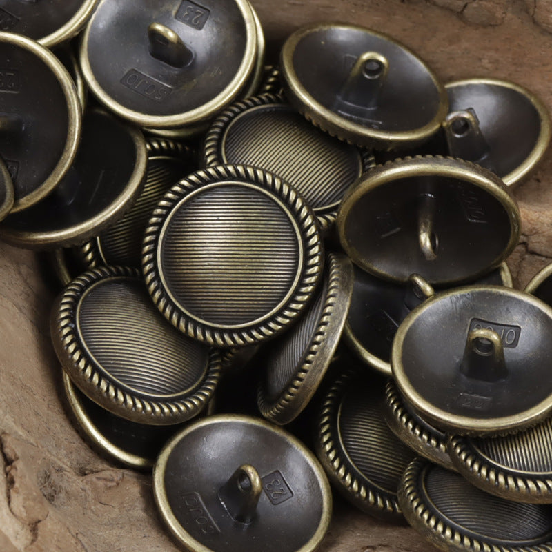 Antique silver-toned vintage striped metal buttons with shank, ridged border, assorted pieces