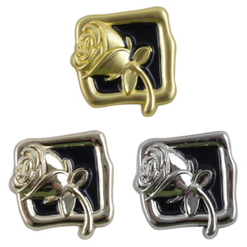 Square black and gold rose metal shank button, ornate floral design