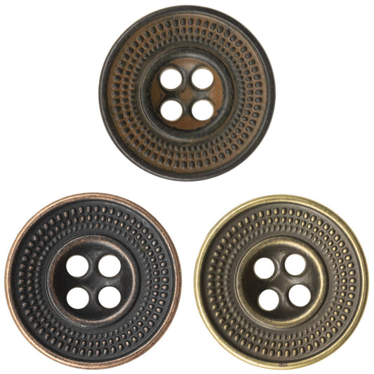 Granular Cap-Shaped Antique Tin Colored Metal Button for Retro Fashion 10pcs
