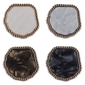 Irregular marble-look resin metal shank buttons, white and gray fronts with metal edge.