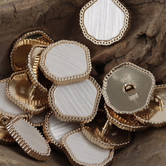 Irregular Marble-Like Texture Resin Metal Combined Shank Buttons 10pcs White