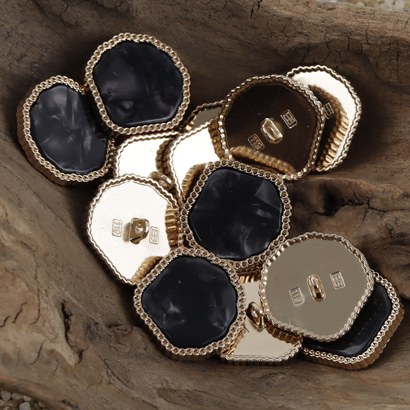 Mixed marble-look resin metal shank buttons, black and white fronts with metal shanks.
