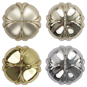 Four-leaf clover metal shank buttons, assorted gold and silver finishes, set of 4 shown