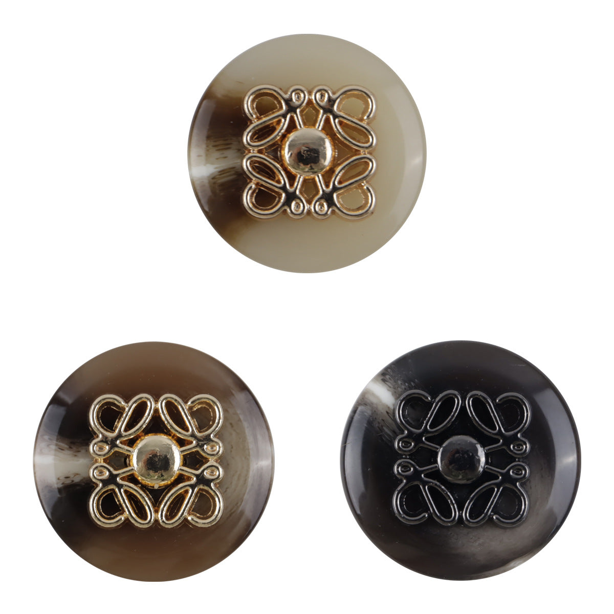 Resin coat buttons, metal butterfly pattern, khaki, coffee, black set of 10