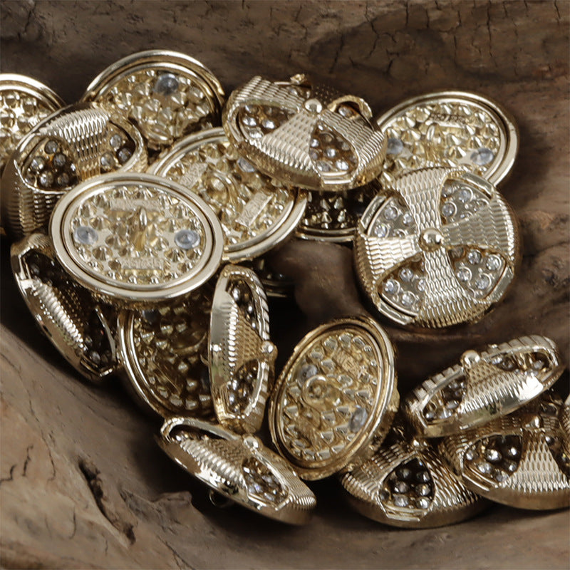 Diamond-inlaid hollow windmill metal buttons, mixed gold and silver tones, 10pcs