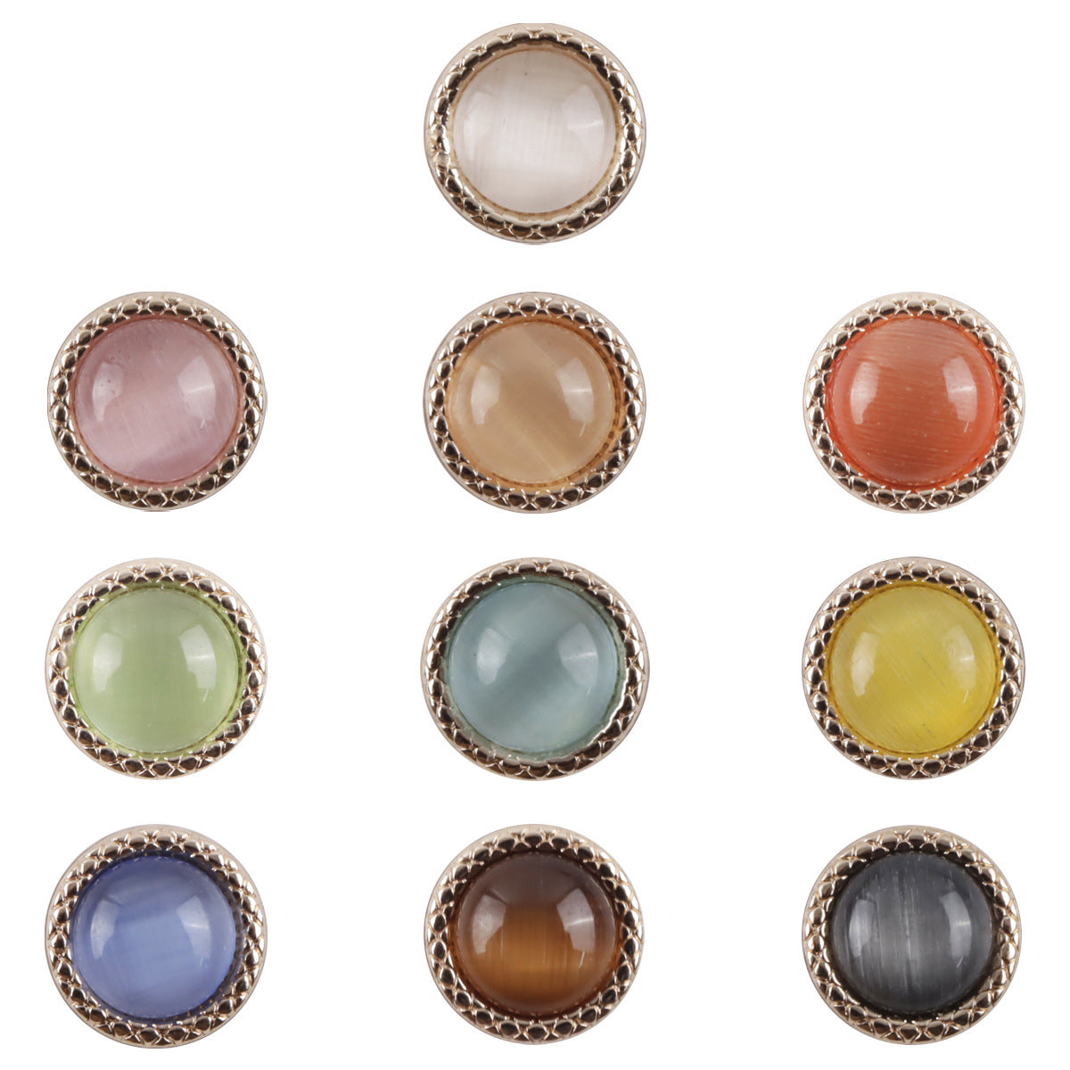 Multi-color pearlescent metal buttons, round 11.5mm, scalloped silver-tone border