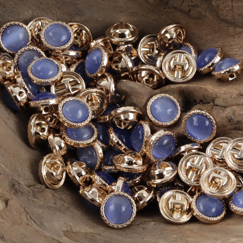 11.5mm perlmuttfarbene Metallknöpfe, blau mit goldfarbenem Rand (10er-Pack)