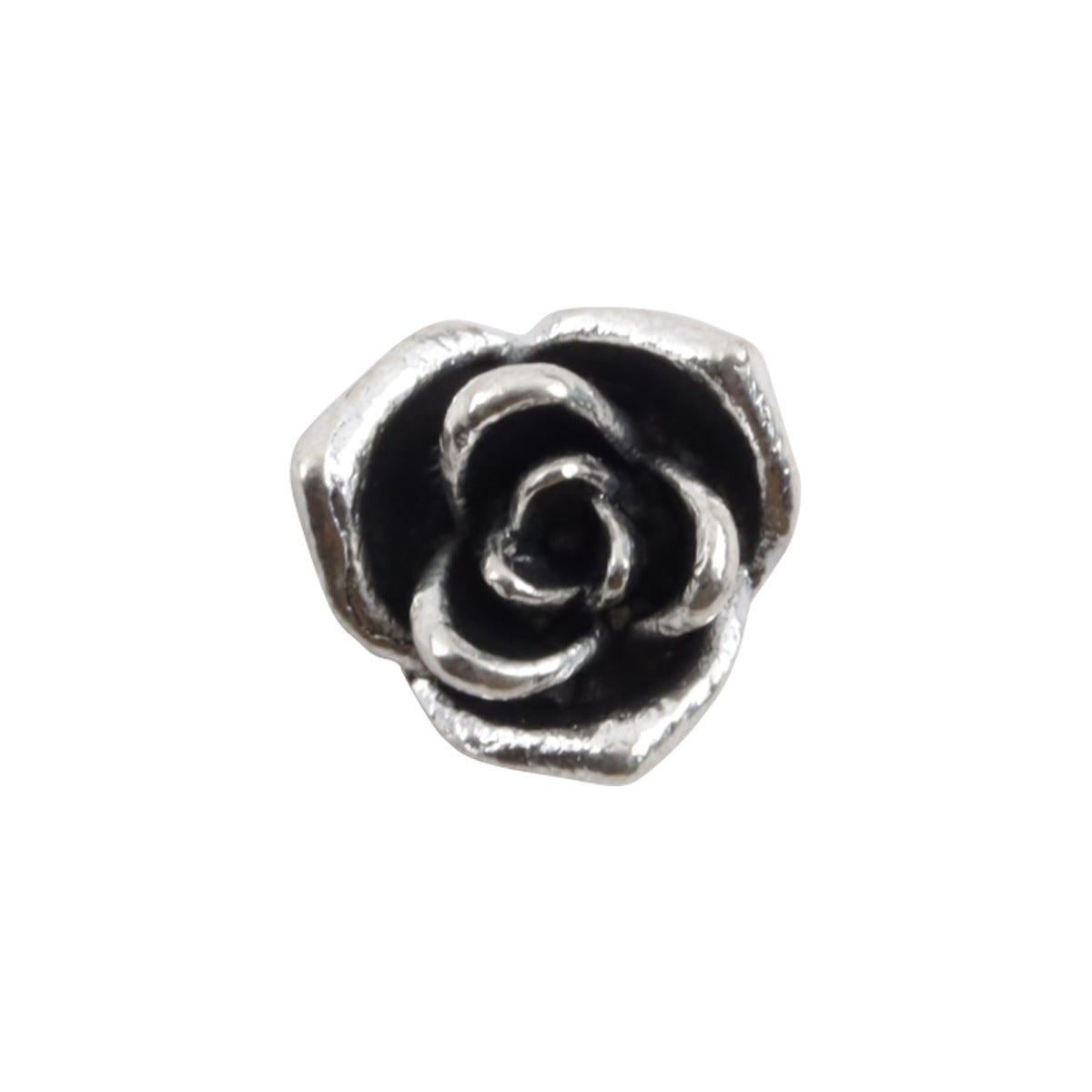 Vintage silver mini metal shank button with rose flower detail, 10mm