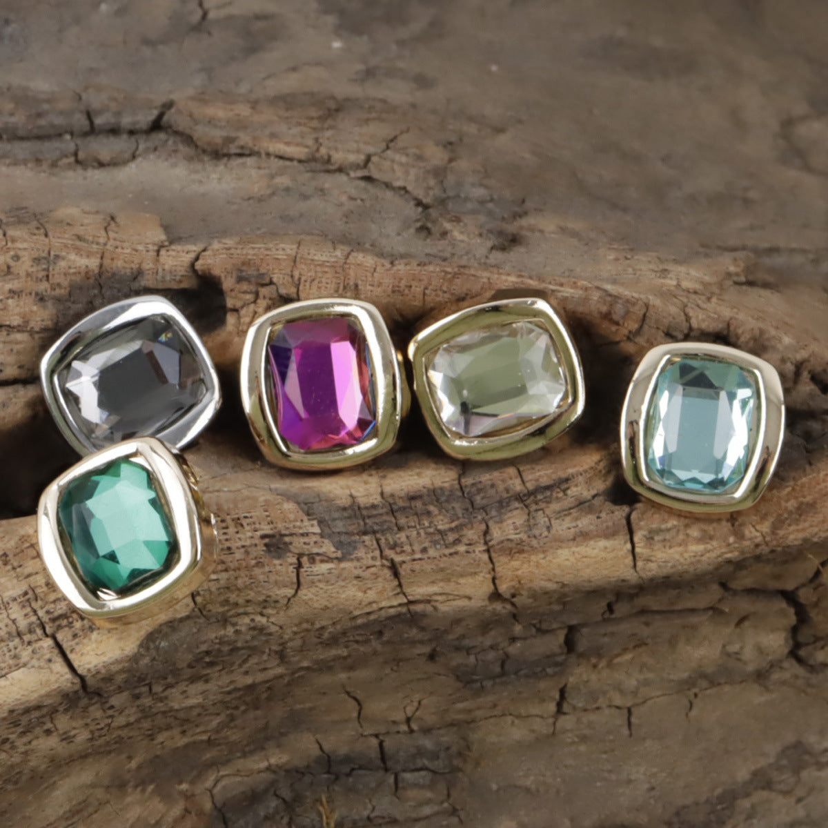 Rhinestone metal shank buttons with teal, purple, sage and light aqua stones