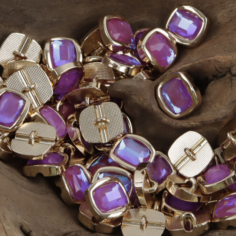 Violette Rhinestone-Metallknöpfe mit Schaft und hellem Glanz, für Qipao, 10er