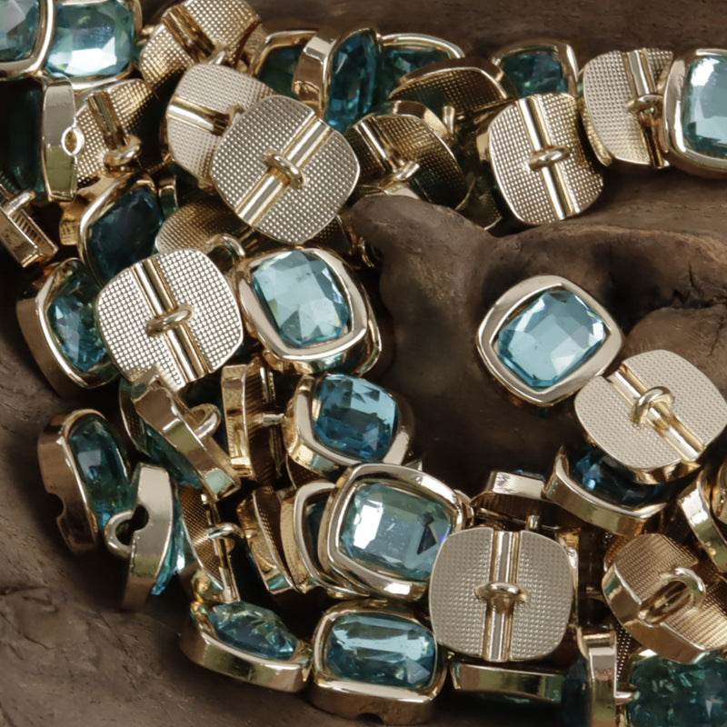 Türkis/blaue facettierte Rhinestone-Metallknöpfe mit Schaft, für Qipao, 10er