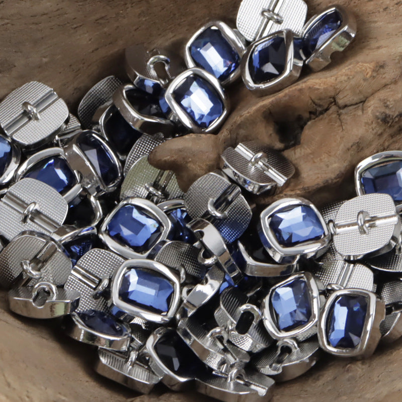 Dunkelblaue facettierte Rhinestone-Metallknöpfe mit Schaft, für Qipao, 10er