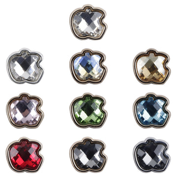 Apfel-förmige Metallknöpfe mit Strass, silberfarbener Rand, 11,5 mm, 10 Stk.